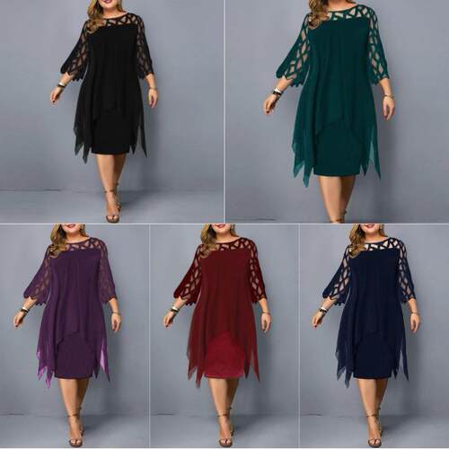 Lace patchwork seven quarter sleeve hem dress