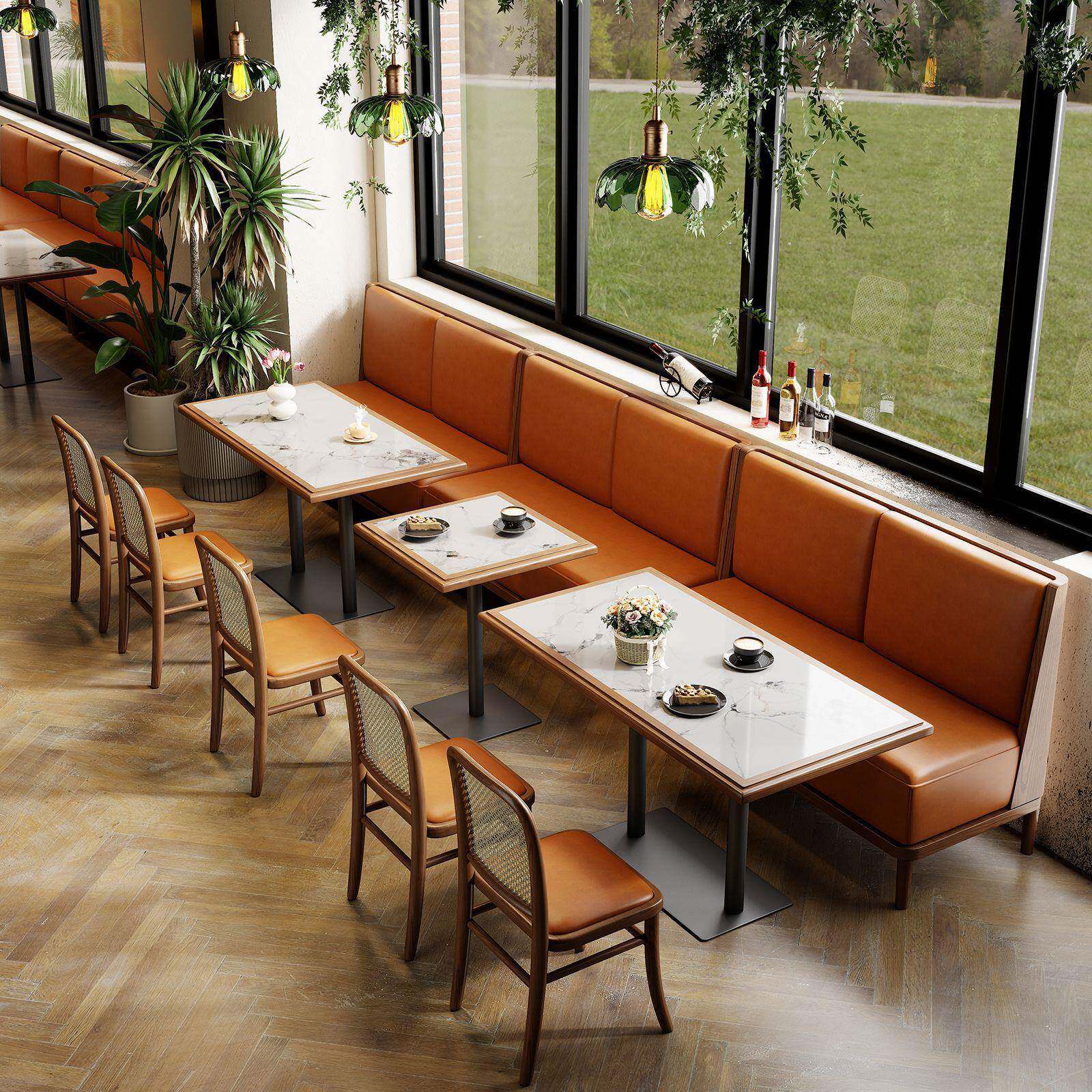 实木卡座沙发桌椅组合咖啡厅茶餐厅湘菜馆火锅店靠墙实木桌椅沙发