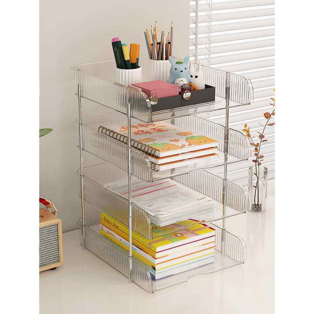 多层桌面书架亚克力透明书桌置物架绘本架办公室文件盒宿舍收纳架,收纳整理,桌面收纳盒,淘宝优惠券,粉丝福利购,淘宝优惠卷