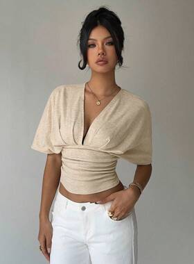 Women ' s Plain Fitted Top , Short Sleeve Casual Basic Shirt