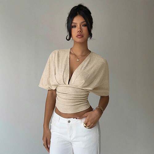 Women's Milk Silk Fabric Deep V Neck Crop Top