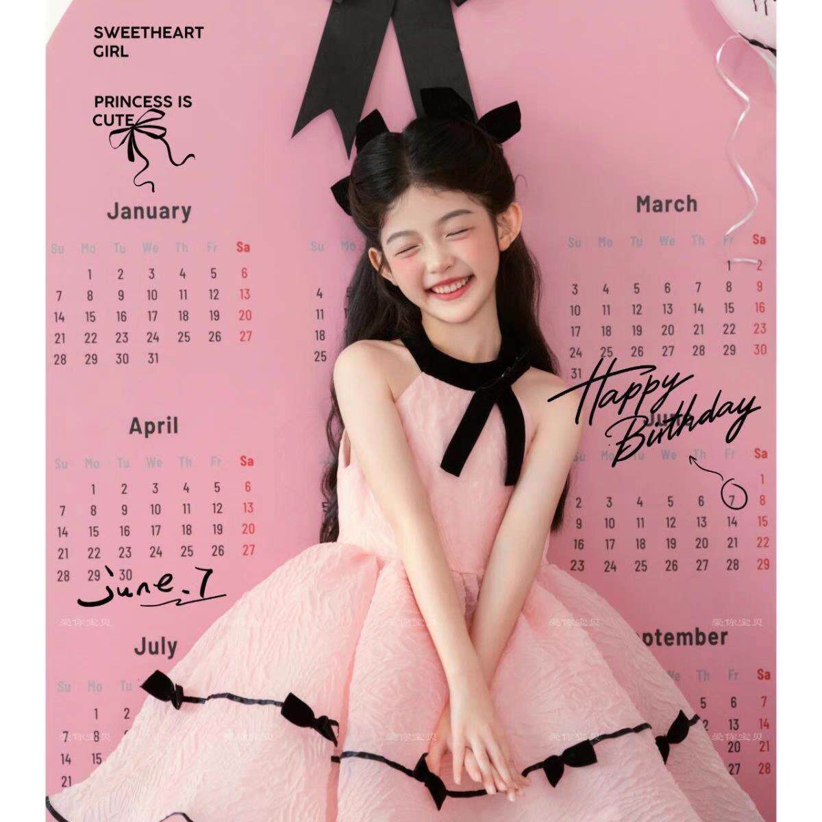 女童主持生日晚礼演出服钢琴演奏粉色礼服高级缎面儿童礼服大提琴