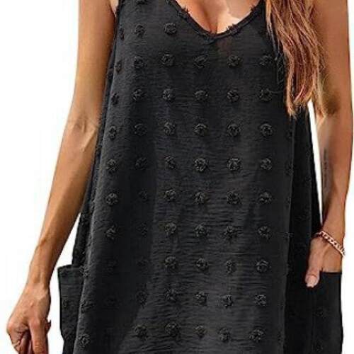 Zia Women's Casual V Neck Tank Dress Sleeveless Swiss