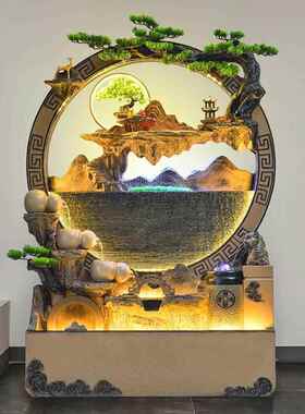 厅别假墅庭院鱼客池景观办流公室装tb-77022饰摆件大型山喷泉水幕