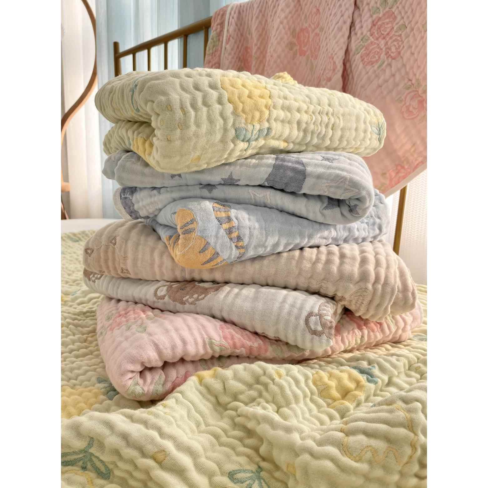 V5O柔吸水婴儿六层纯棉纤维提花超F769T6J5纱布果冻感柔竹软浴4巾