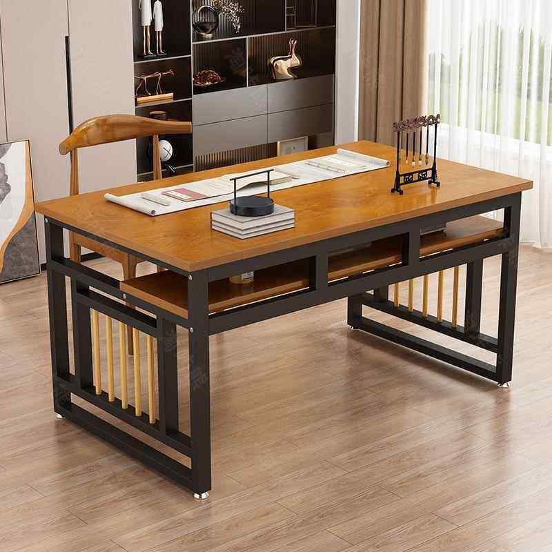 新款书法桌新中式钢木书桌毛笔书画桌案台简易国学桌子家用书房