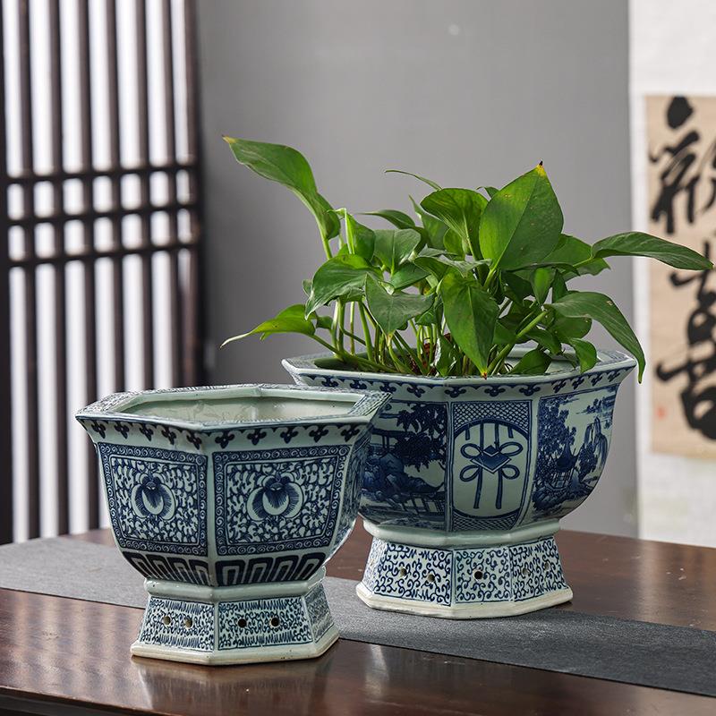 景德镇花盆陶瓷风青花瓷花盆绿萝吊兰陶瓷花盆仿古中式家居