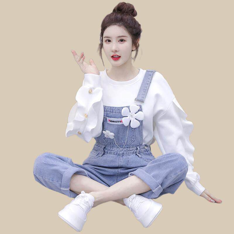 减龄牛仔背带裤女2026春秋新款韩版高腰显瘦直筒宽松连体长裤套装