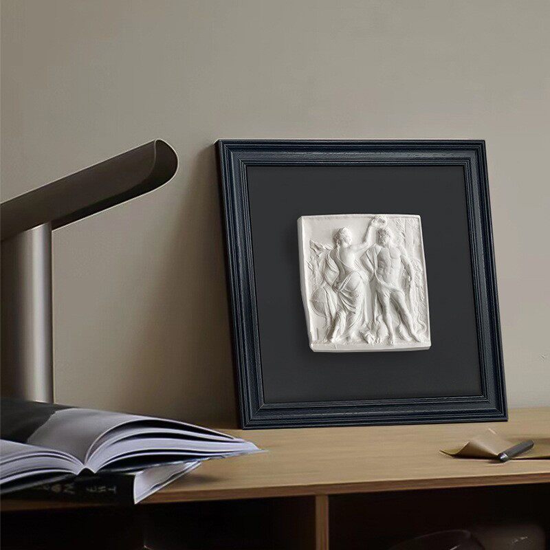 中古风小众个性装饰画高级感侘寂风黑白简约挂画立体石膏复古画
