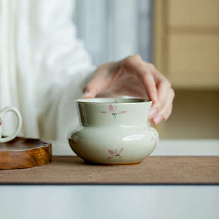 昌朴居草木灰纯手绘粉兰花圆口建水陶瓷茶洗茶渣缸水盂家盖碗茶具