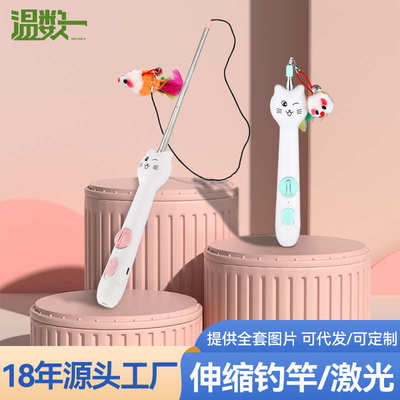 温数一伸缩一体猫咪玩具 解闷钓鱼竿逗猫棒 激光宠物玩具一件代发