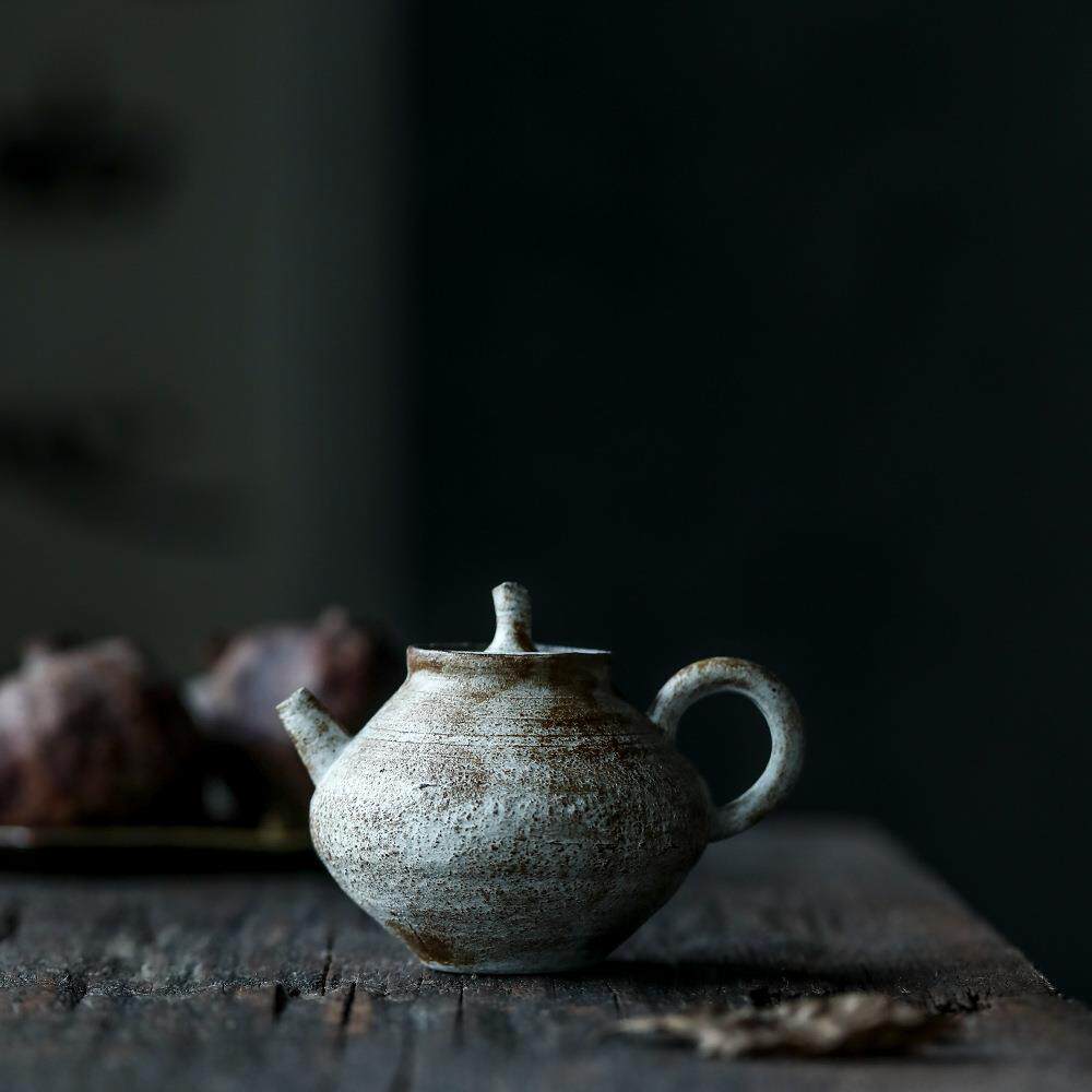手绘粉引紫砂壶化妆土泡茶壶诧寂风侧把壶陶壶粗陶复古手工景