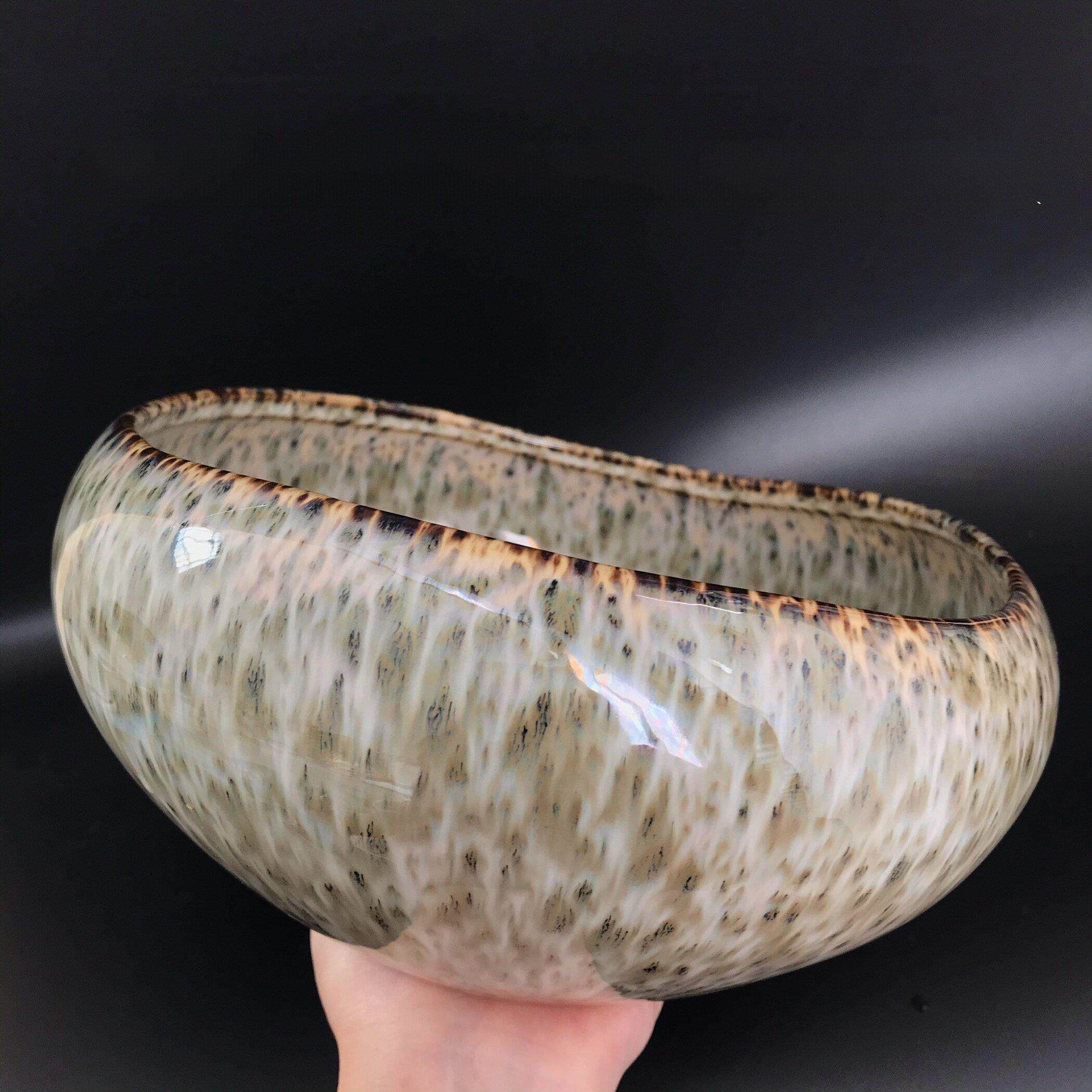 出口窑转棕色碗莲花多肉铜钱草水仙植物小玫瑰花盆陶瓷覆古圆罐