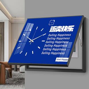 克莱因蓝简约电表箱装饰画带钟表遮挡配电箱电闸盒客厅挂画时钟画
