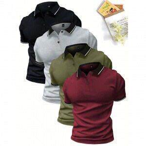 Shirt Knit Polyester Summer Mens Three-Piece Premium Polo