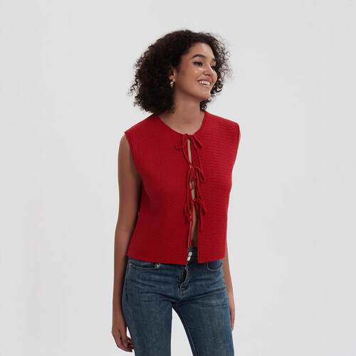 Women's lace up knitted vest sleeveless vest top