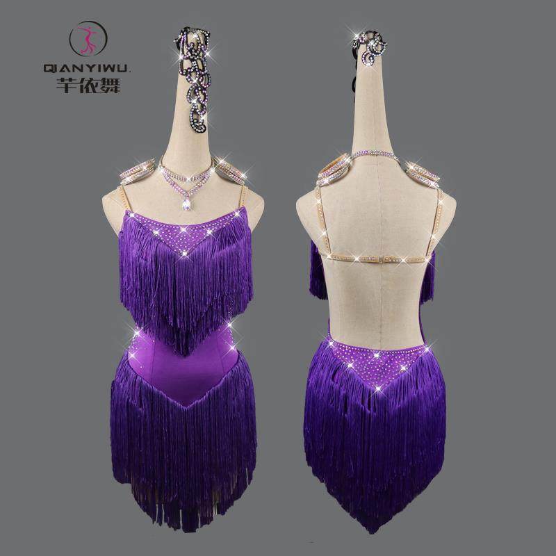 高档202款5新拉丁舞比表演感出服性吊带露背钻显瘦solo舞台女赛流
