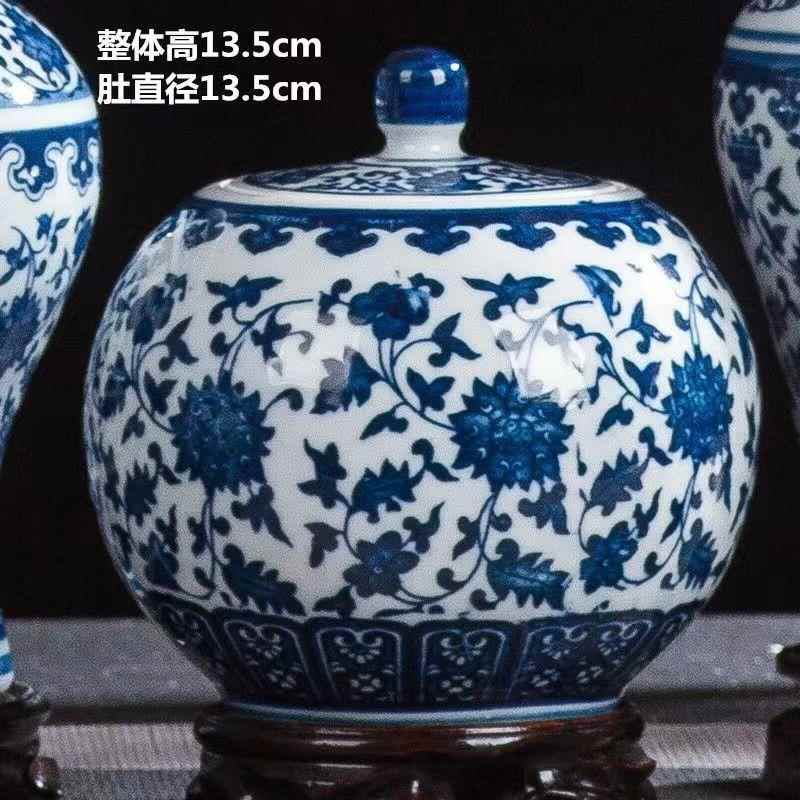 高档景德镇陶仿古青花瓷将军瓷罐博古架插花件储物罐工花艺品小摆
