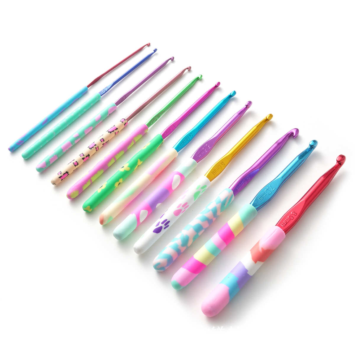 新品软陶DIY手工彩色陶泥手柄钩针9支OPP袋铝柄钩针