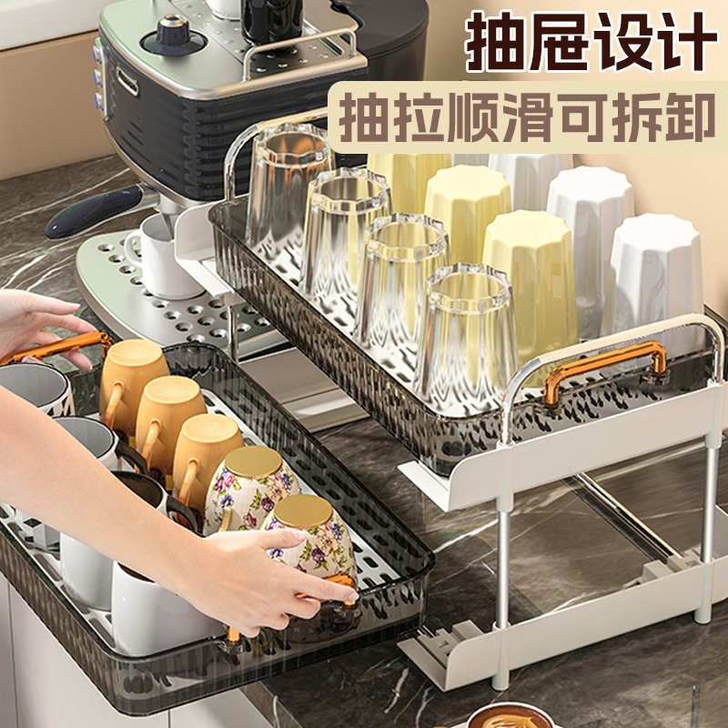 杯子收纳置物架双层茶杯咖啡杯架餐桌水杯茶具沥水托盘桌面整理架