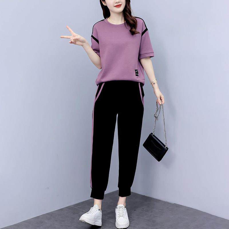 休闲运动套装女2025夏季新款大码胖mm显瘦时尚气质减龄短袖两件套