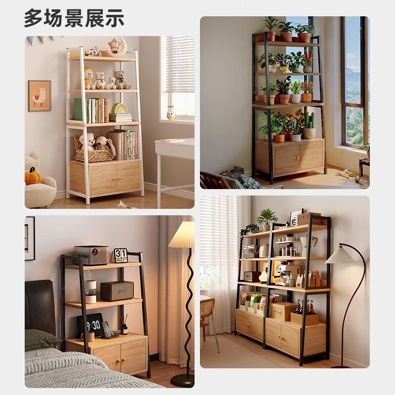 梯形置物架落地带柜门实木板卧室床头角落客厅展示架小型储物柜子