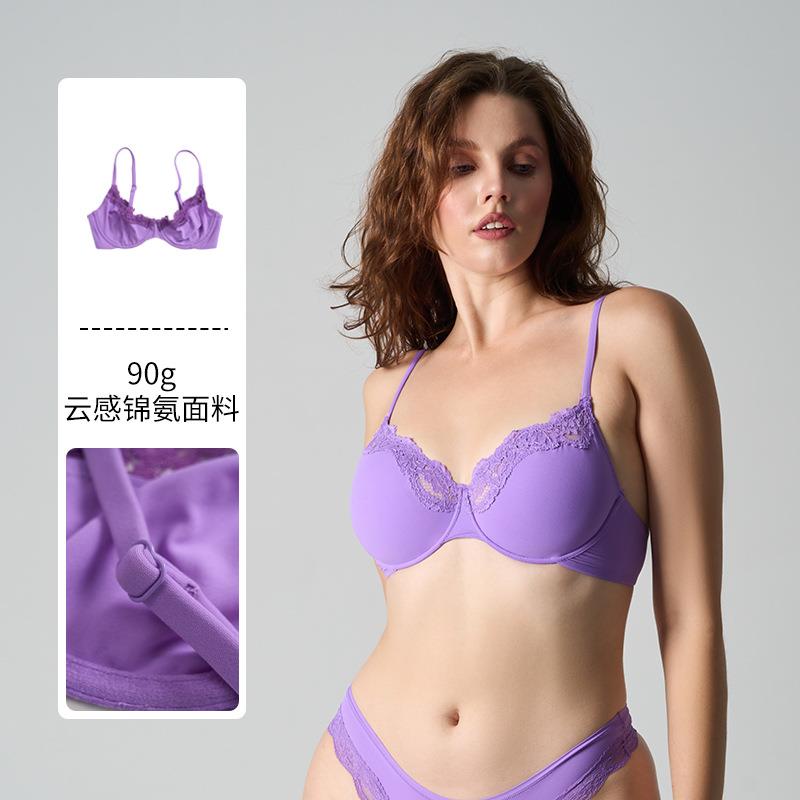 Women Mesh Front Closure Racerback Bra Lace Trim Unlined
