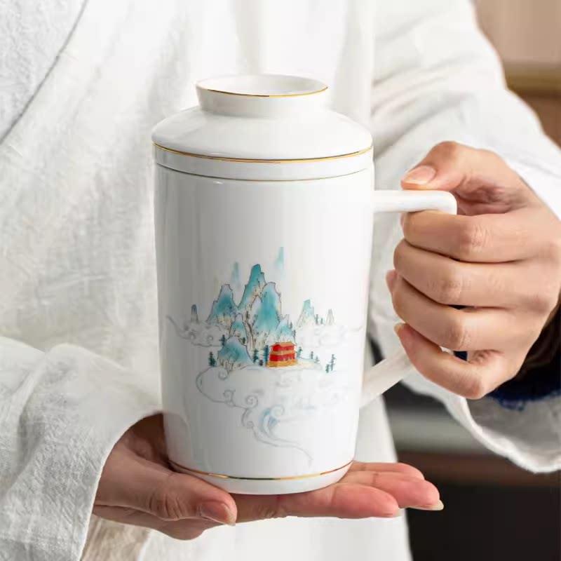 德化陶瓷白瓷办公水杯茶杯茶水分离男士个人专用高档杯子陶瓷杯