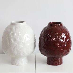 RedCeramicHandmadeFlowerVessel Hom JapaneseStyleVase