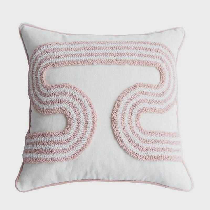 Pink Cushion Cover 45x45cm Boho Pillow Case White Tufted Cot