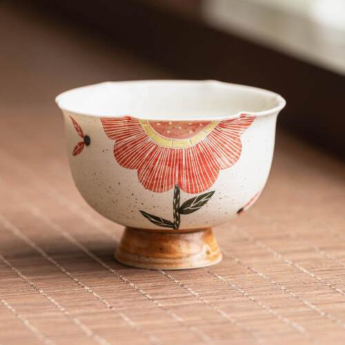 粉引刻绘陶瓷喝茶主人杯家用单个高档茶杯女士个人专用品茗杯大号