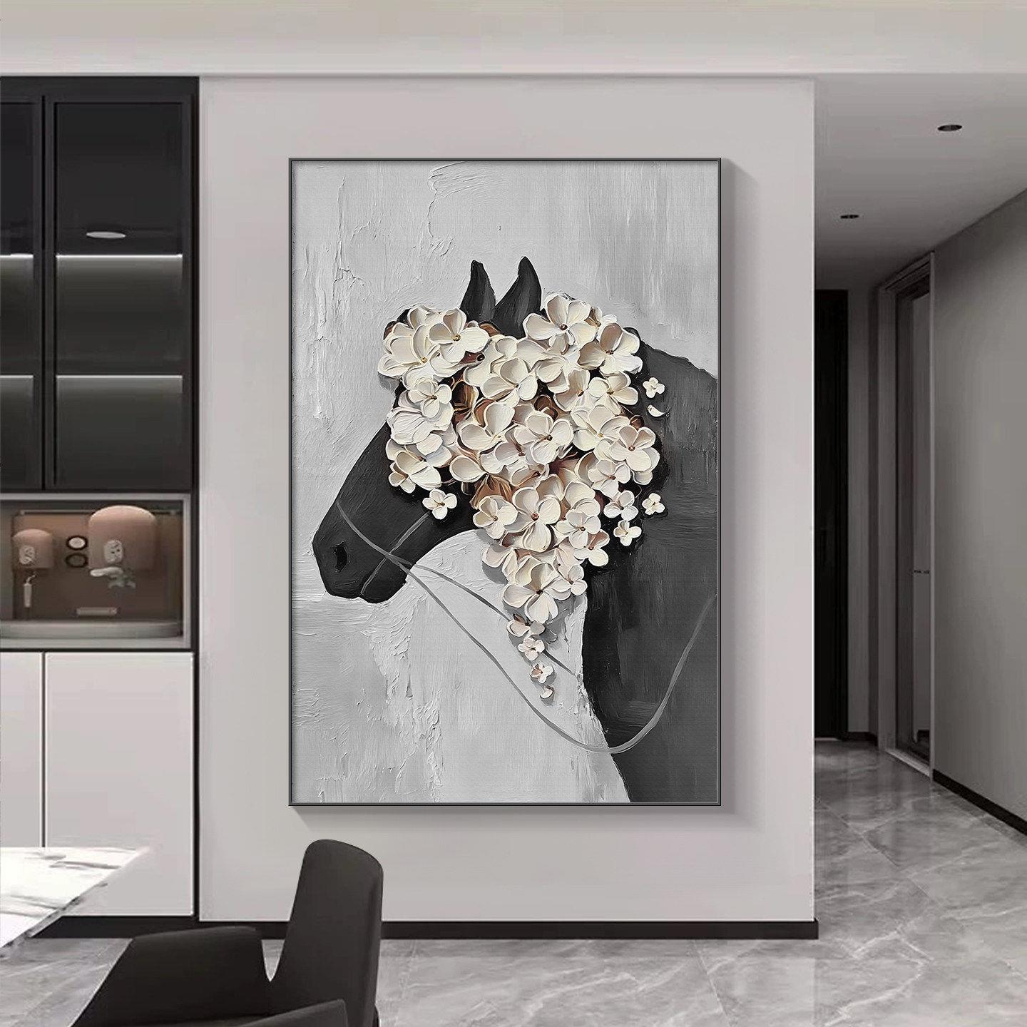 背景墙沙发马到成功玄关壁画装饰画走廊挂画入户客厅2026马年轻奢