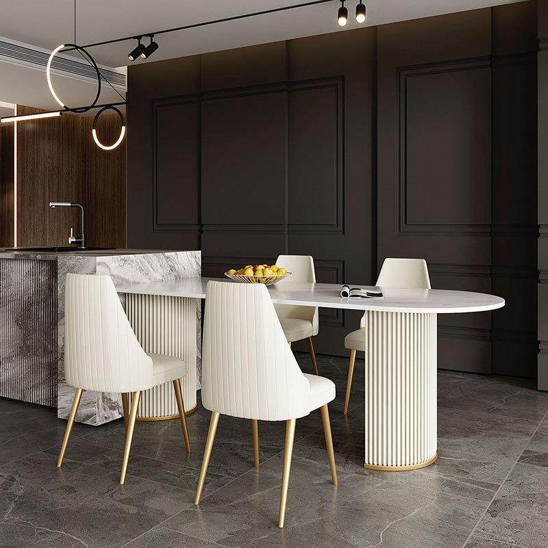 轻奢高端中岛台餐桌一体北欧创意设计师长方形大理石岩板桌子家用