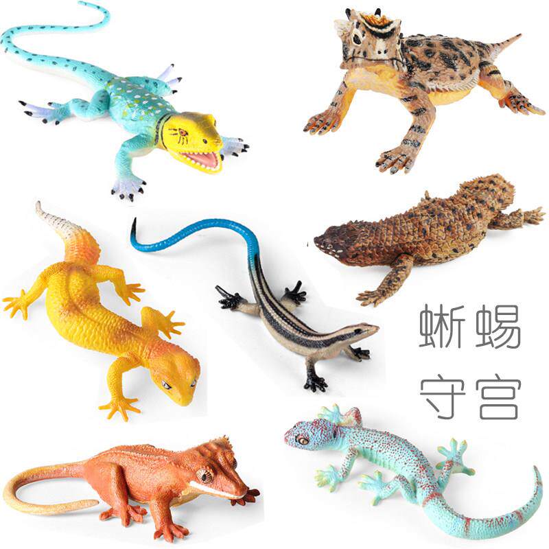 硬树脂睫角豹纹守宫仿真模型蛤蚧蓝尾草蜥环颈刺尾岩蜥小摆件玩具