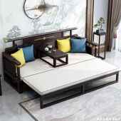 新中式 实伸木罗汉床沙09060689发小床禅意户型客厅缩折推拉床叠沙