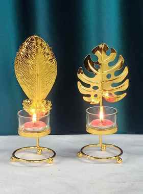 直销创意铁艺烛台金色烛碗喷塑玻璃杯铁线烛台家居客厅酒吧摆件定