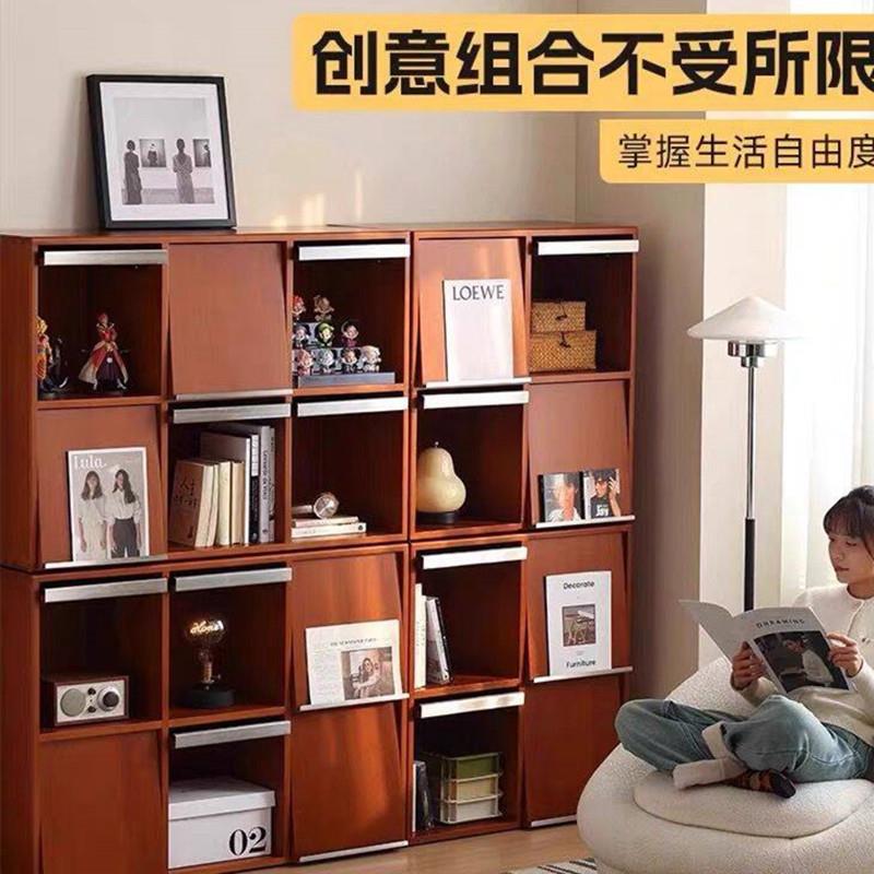 北欧书柜实木客展示柜置地式杂志柜多功能组合储物柜卧室收纳柜