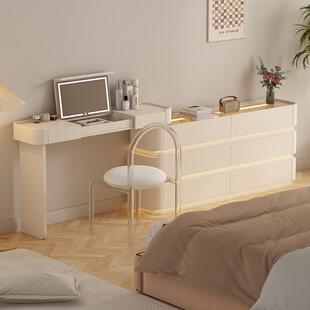 法式轻奢主卧床尾斗柜妆台一体现代简约奶油风梳妆台翻盖镜子可隐