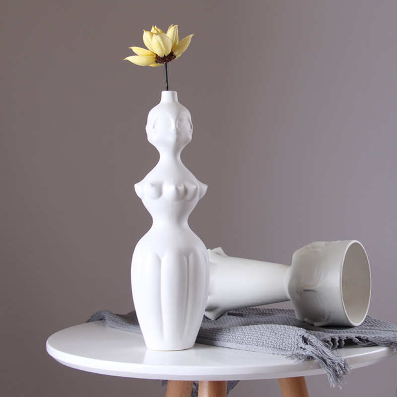 北欧现代简约工艺品摆件客厅艺术家居装饰品创意陶瓷人脸花瓶批发