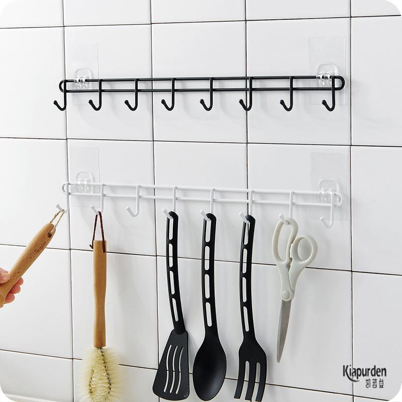 厨房挂钩免打孔强力黏胶墙壁黏钩置物架门后墙上一排无痕排钩挂架