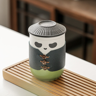 旅行茶具单人一壶一杯收纳包陶瓷泡茶杯茶水分离 熊猫快客杯便携式