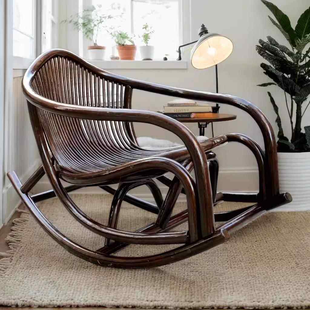 黑胡桃摇椅单人躺椅天然真藤沙发椅阳台懒人椅子休闲成人摇摇椅