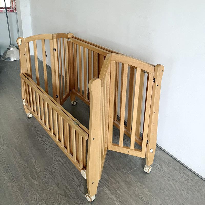 榉木4档调节免安装婴儿床新生儿宝宝床多功能小床木床围婴儿小床