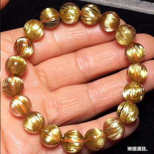 巴西珍藏級鈦晶手鏈金發(fā)晶手鏈鈦金黃發(fā)晶男女手串黃水晶手鏈飾品
