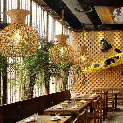 中式吊灯餐饮日式民宿卧室复古禅意饭店火锅麻绳铁艺灯罩灯具