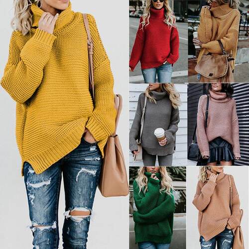 Knitted sweater long sleeved high neck sweater jacket for
