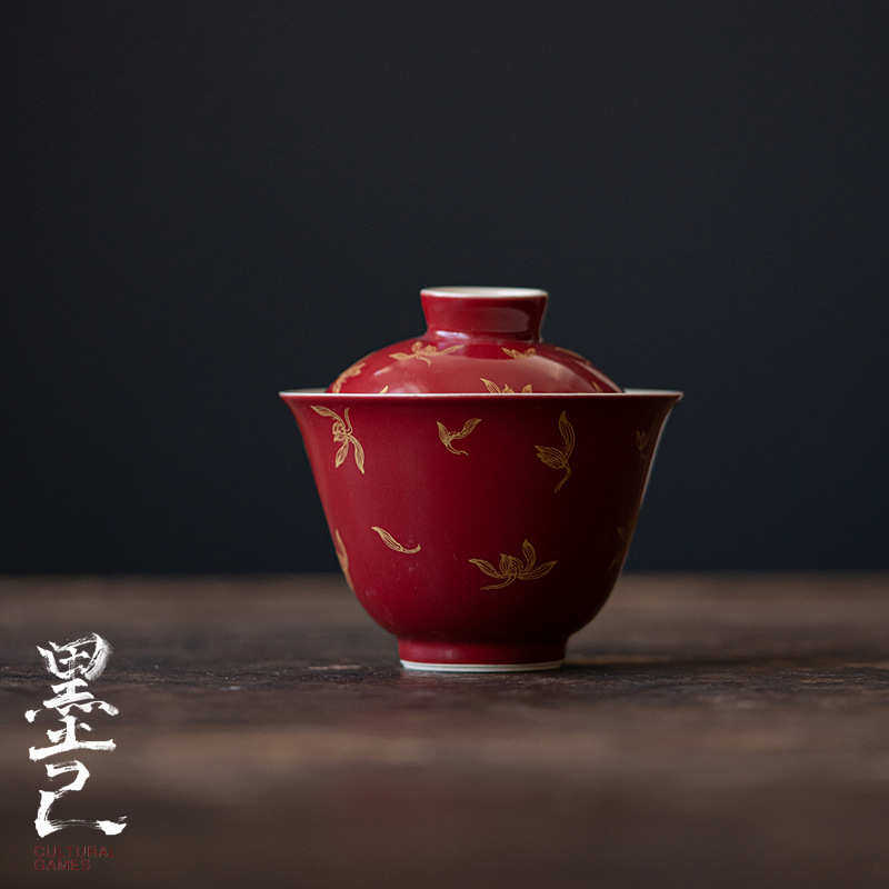 墨己 郎红烫金盖碗 功夫茶具陶瓷仿烫泡茶碗 家用红色国风主泡碗,餐饮具,盖碗,淘宝优惠券,粉丝福利购,淘宝优惠卷