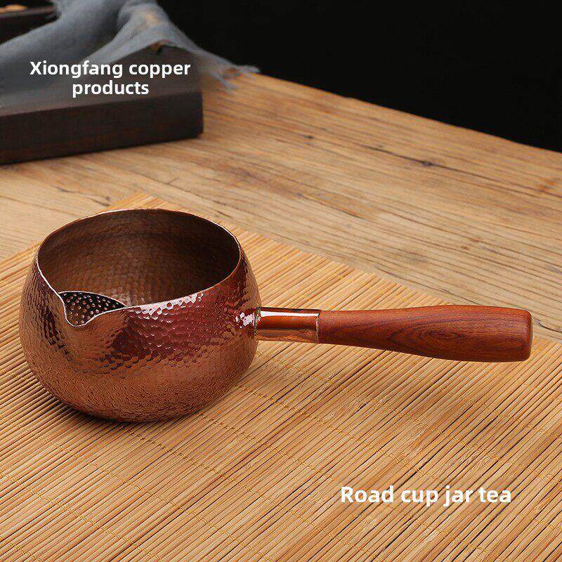 纯铜加厚烘彩茶西北灌茶锤纹侧柄铜公道杯茶罐纯铜