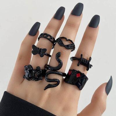 punk rock joint ring set black rings female 戒指女设计感小众