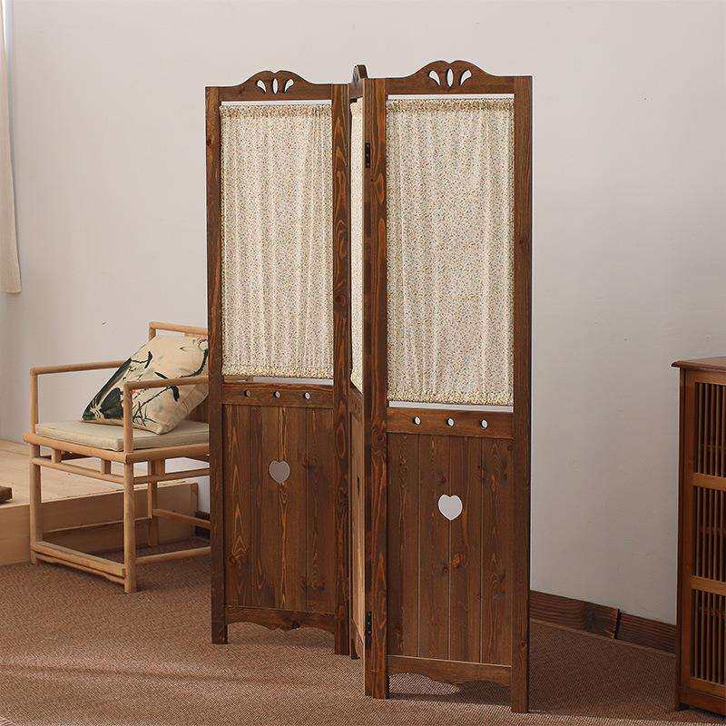 韩式实木屏风隔断折叠隔断移动客厅家用简约现代布艺帘子田园屏风